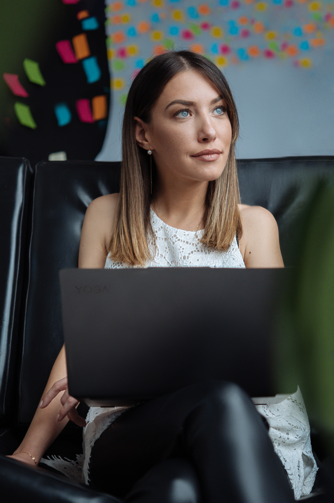 Teodora working with a laptop