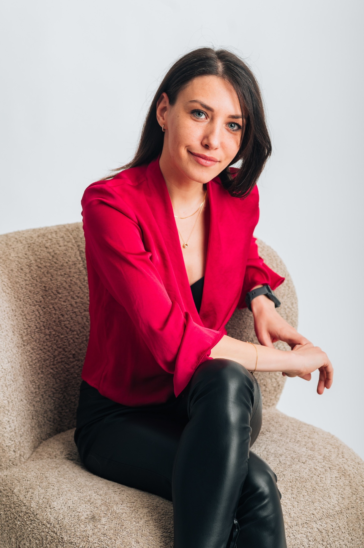 Teodora in a red blazer